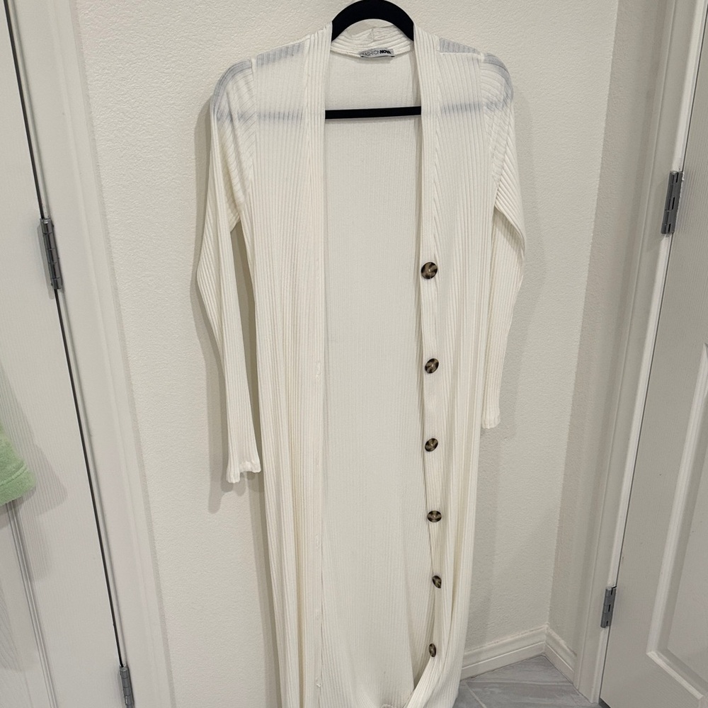 Fashion Nova Cream Long Cardigan Sweater